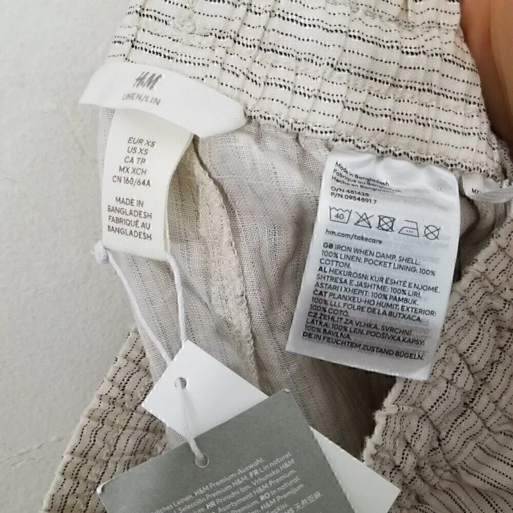 NWT H&M 100% Linen Pull-On Stripes Pants Size XS